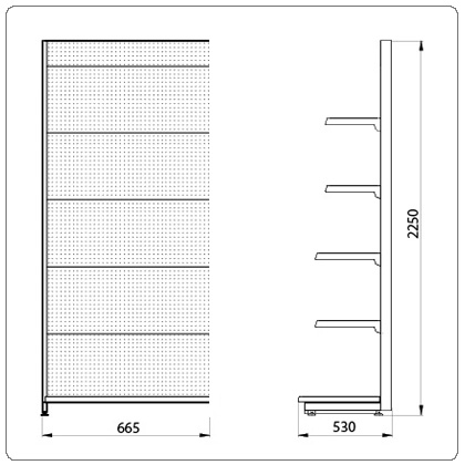 Пристенный перфорированный стеллаж Eco Line L=665 мм H=2250