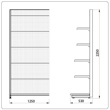 Пристенный перфорированный стеллаж Eco Line L=1250 мм H=2250 мм